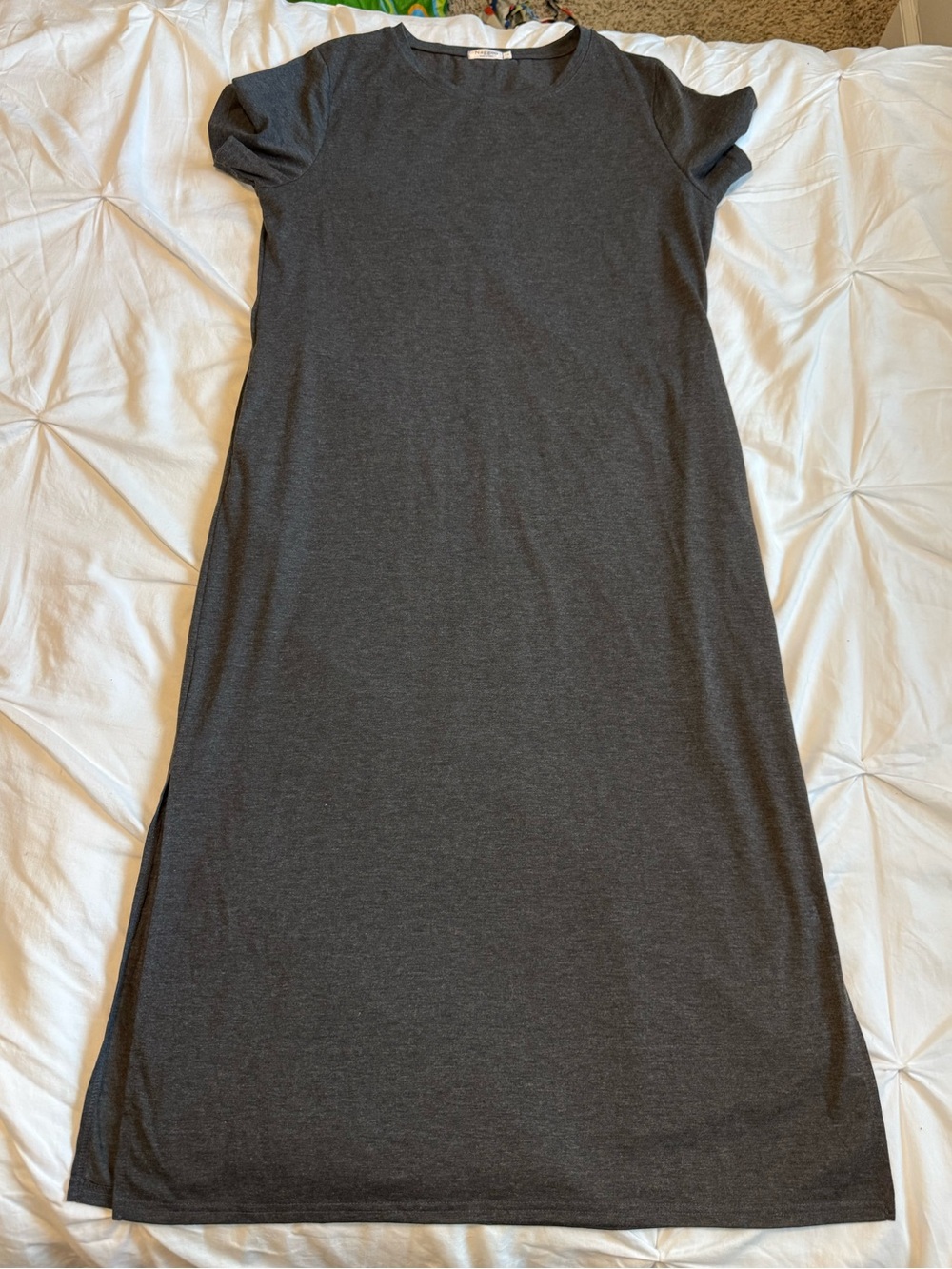 Naggoo Women’s L Gray Solid Knit Round Neck Short Sleeve Maxi T-Shirt Dress